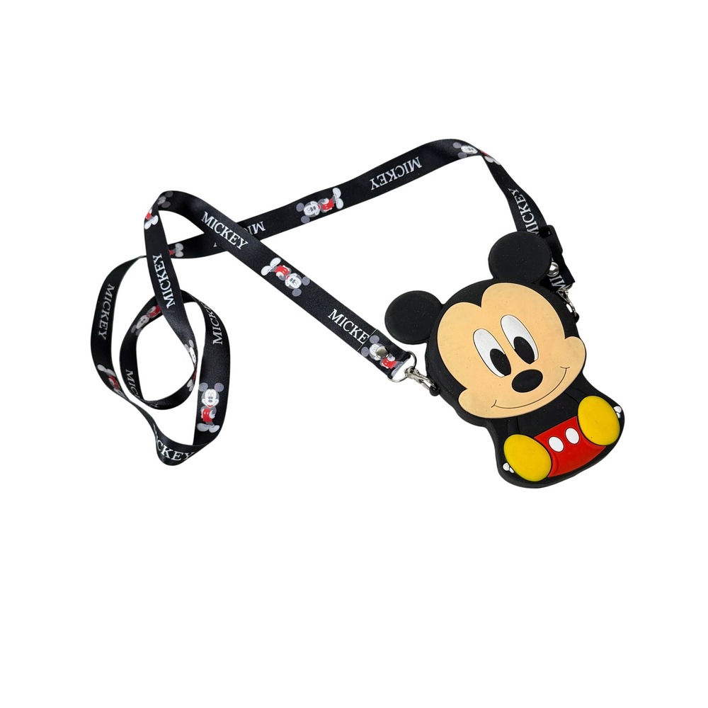 Mickey Mouse Silicone Zipper Pouch Bag Coin Purse Lanyard